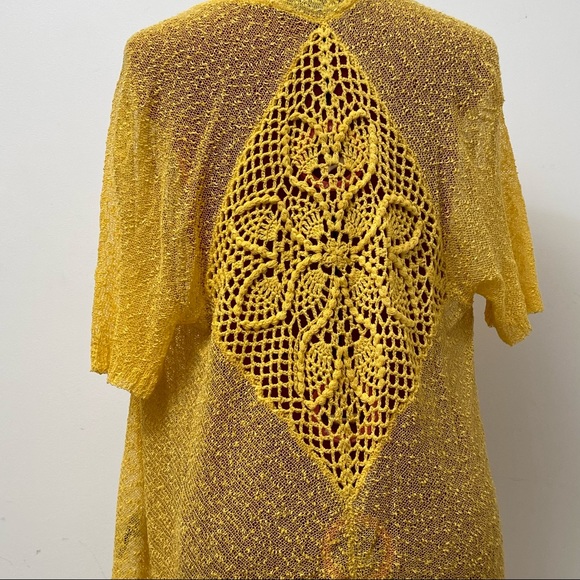 MOFFI women yellow crotchet open front kimono style cardigan. Size S. Pre-owned - Picture 6 of 11